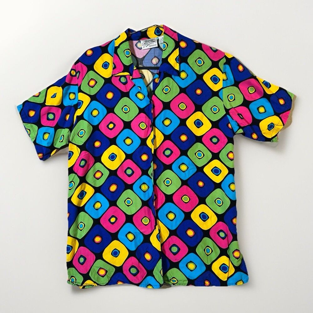 Vintage 90s Brass Plum Nordstrom Rayon Geometric Shirt Made Hong Kong Mall core